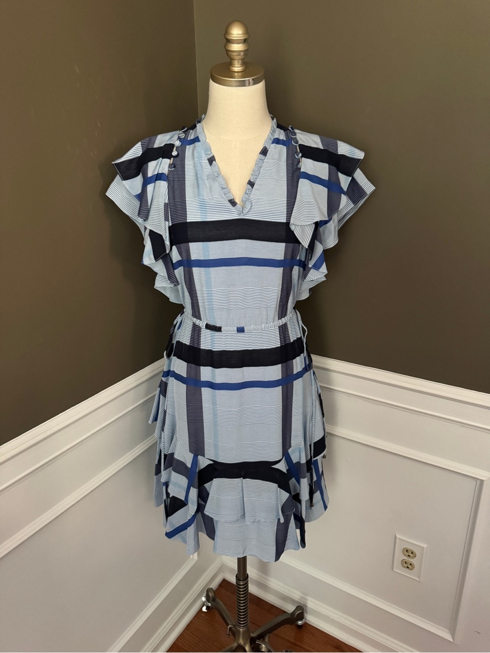 Lela Rose Blue Plaid Dress Size 4 MSRP $1090